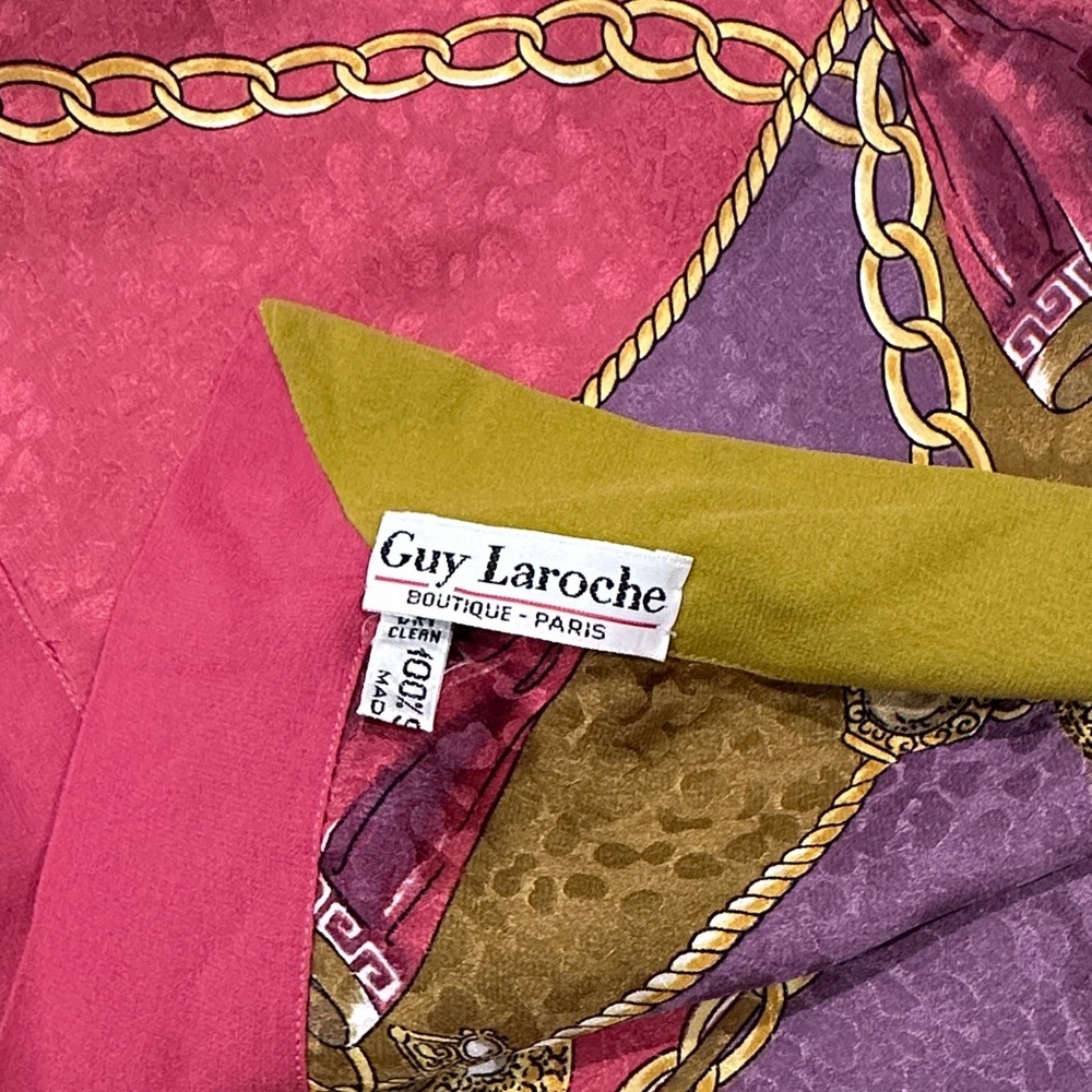 Vintage Guy Laroche Paris 100% Silk Square Shawl Chain Jewel Print 55x55
